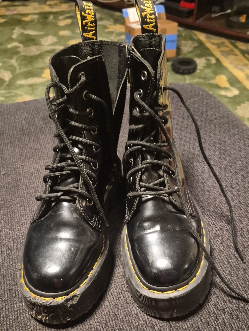 Dr. Martens Black Combat Boots with Yellow Stitching